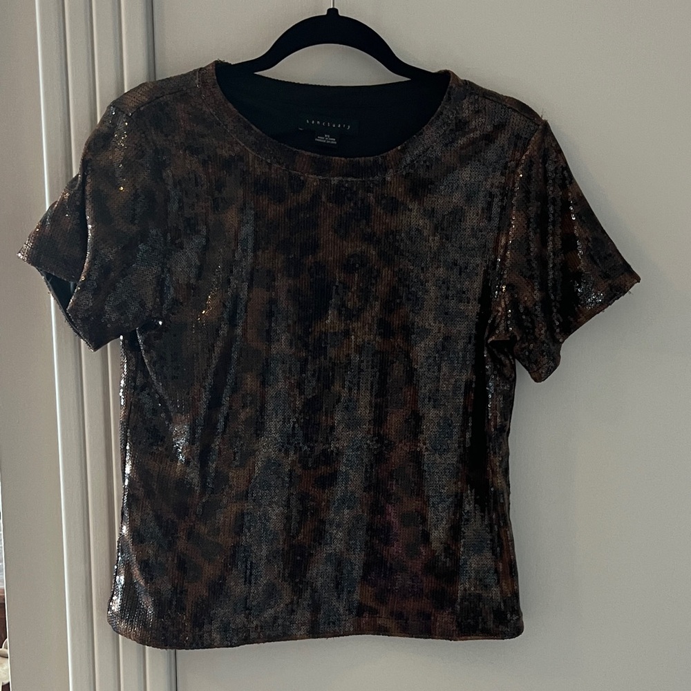 Saks Fifth Avenue Shimmering Brown Short Sleeve Top
